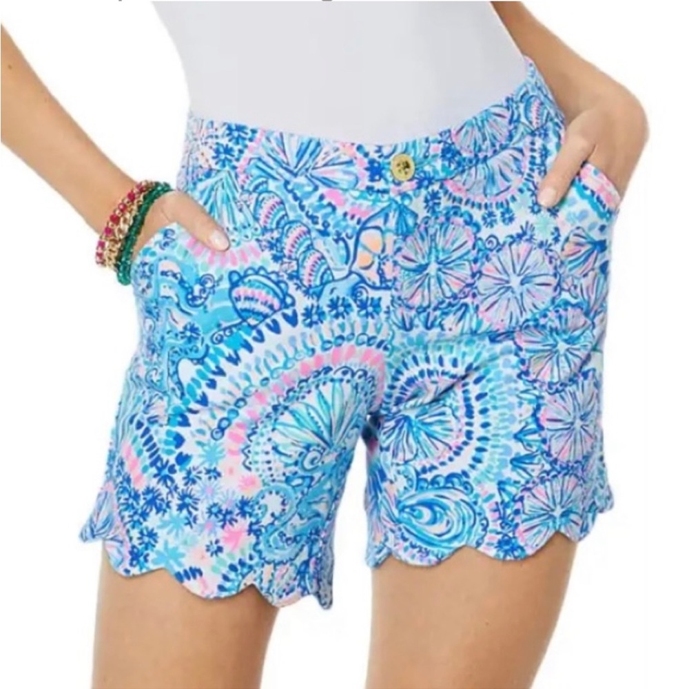 Lilly Pulitzer Darci Knit Shorts in Blue Grotto Commotion in the Ocean, Size 10